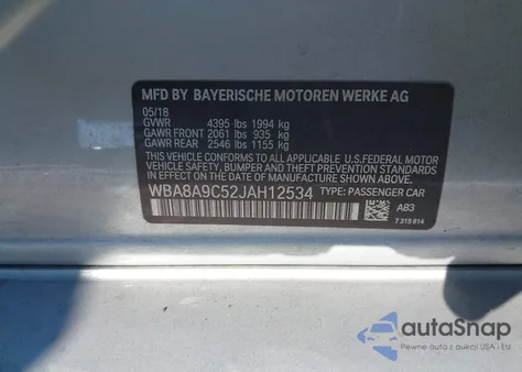 2018 BMW 320I из США, поврежденный, VIN WBA8A9C52JAH12534